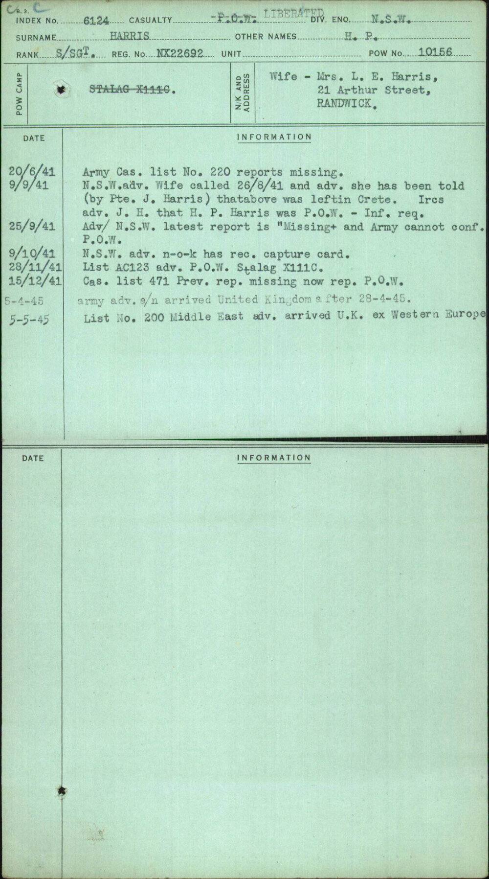 Harris, H P, NX22692