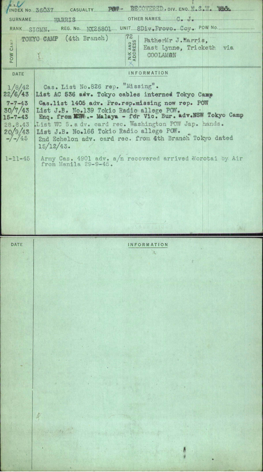 Harris, C J, NX25801
