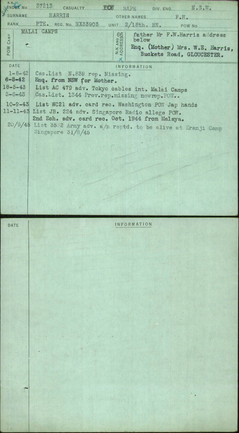 Harris, F H, NX33903