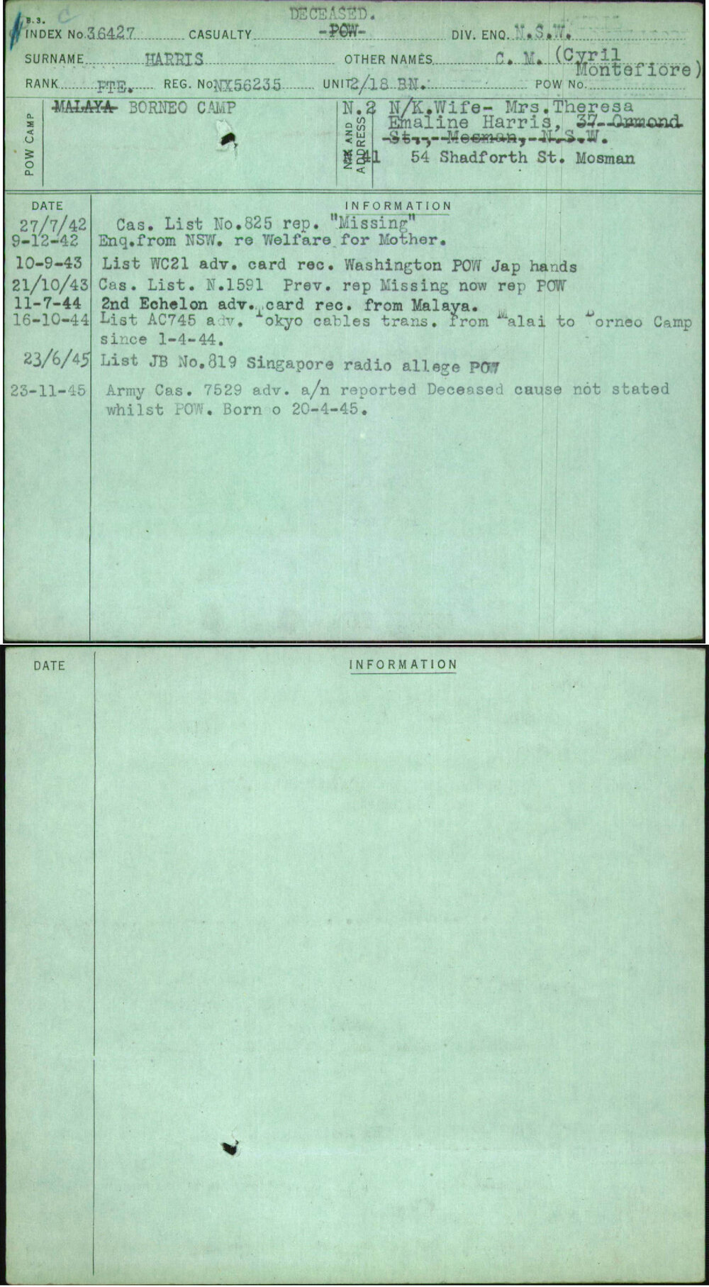 Harris, C M (Cyril Montefiore), NX56235