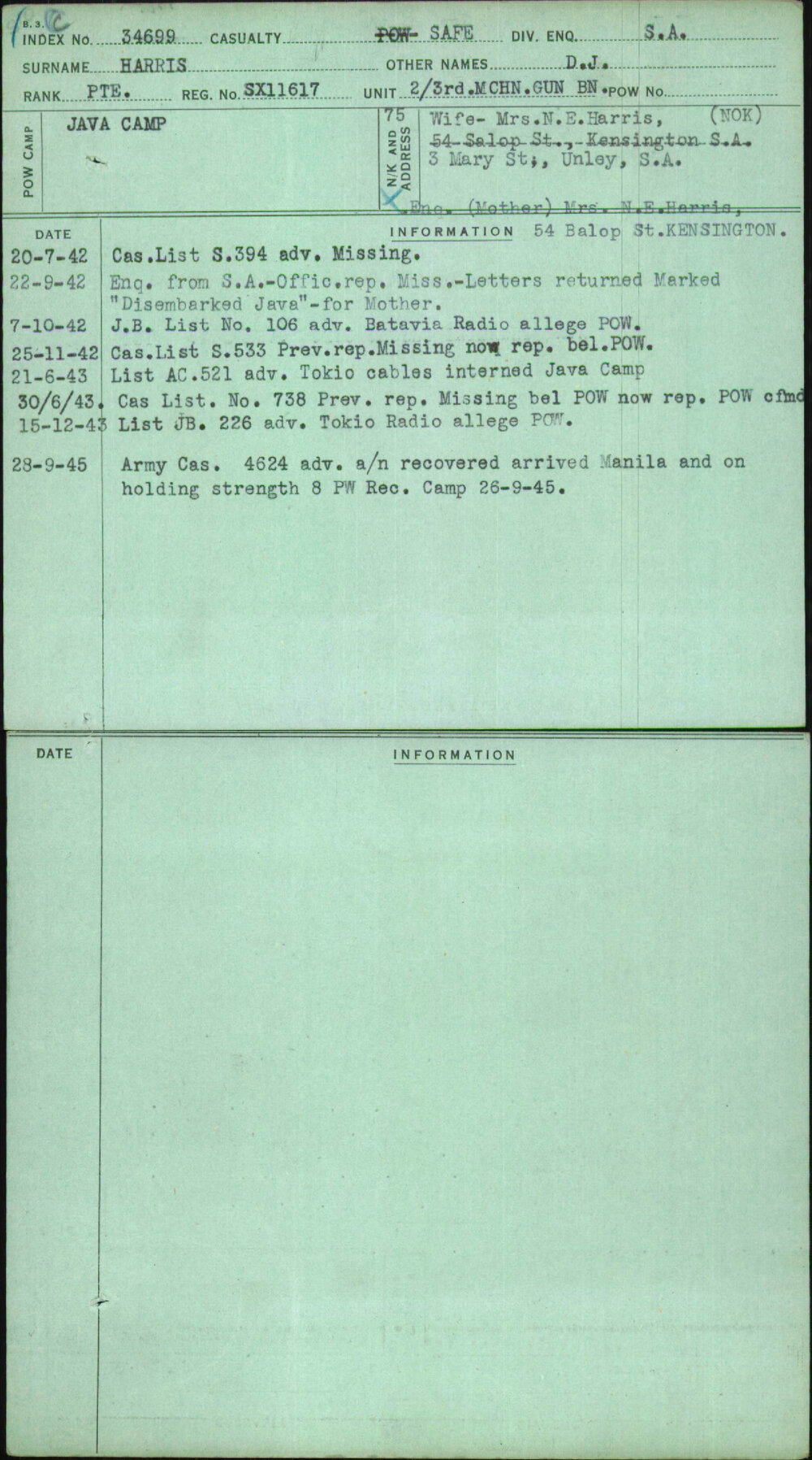 Harris, D J, SX11617
