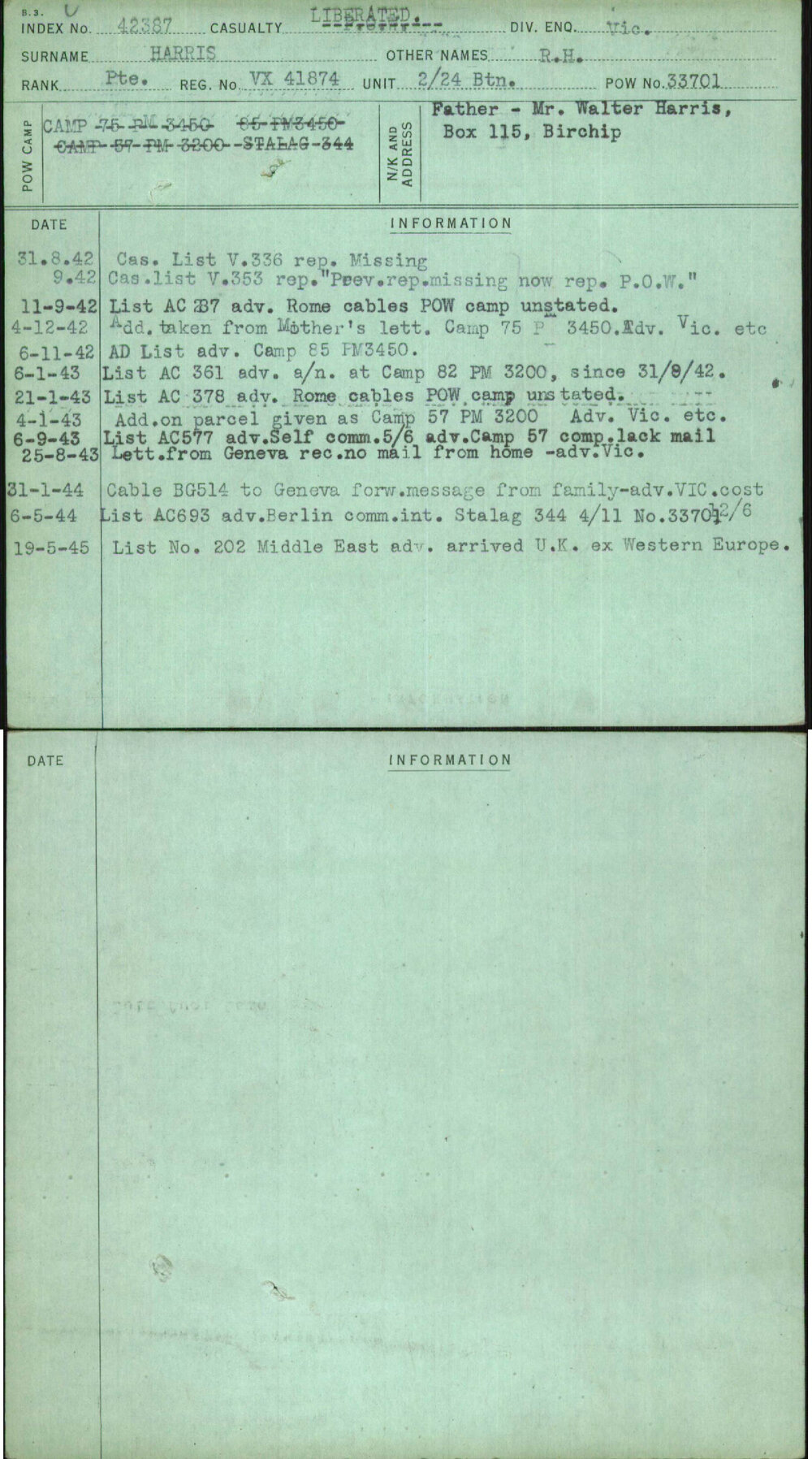 Harris, R H, VX41874