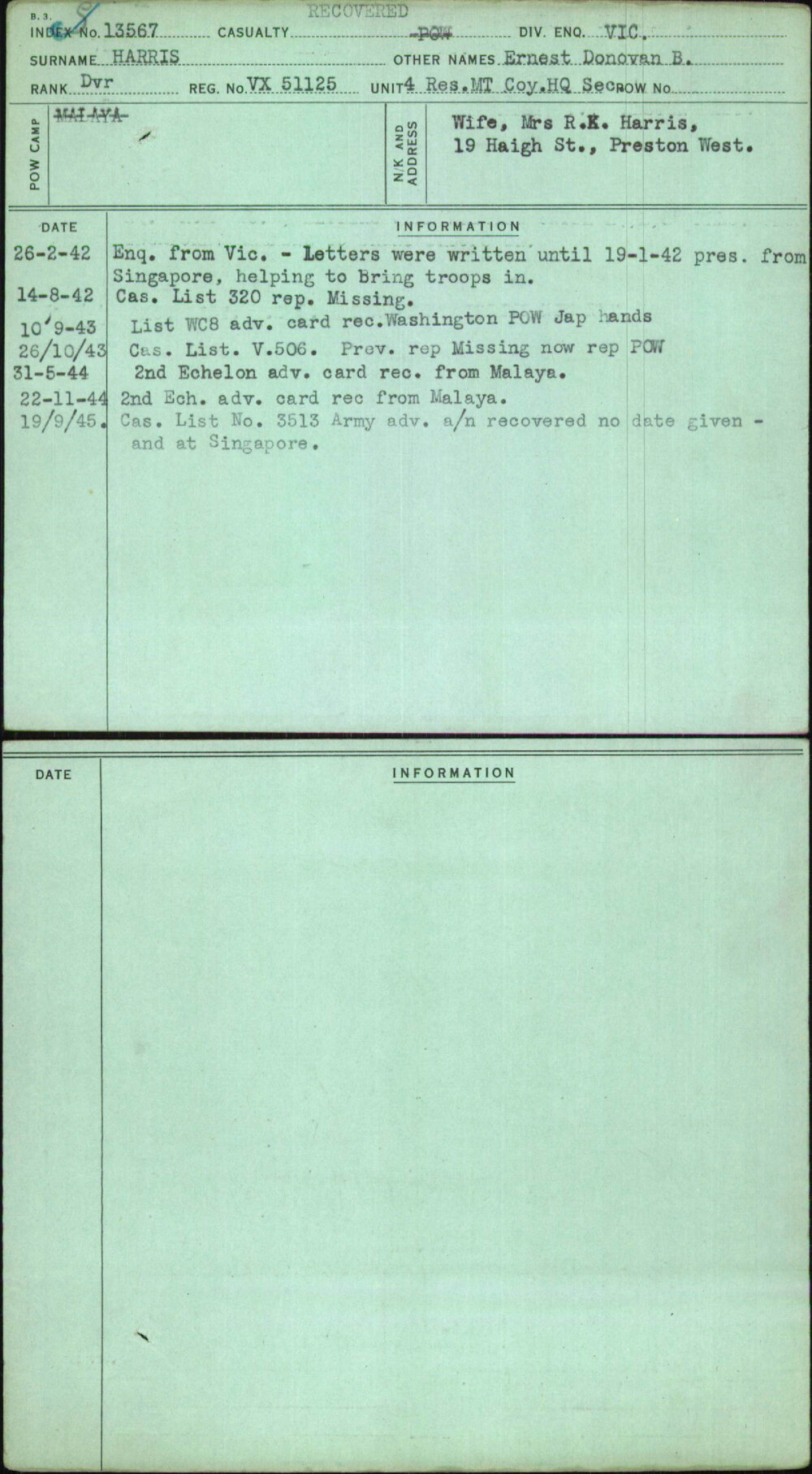 Harris, Ernest Donovan B, VX51125