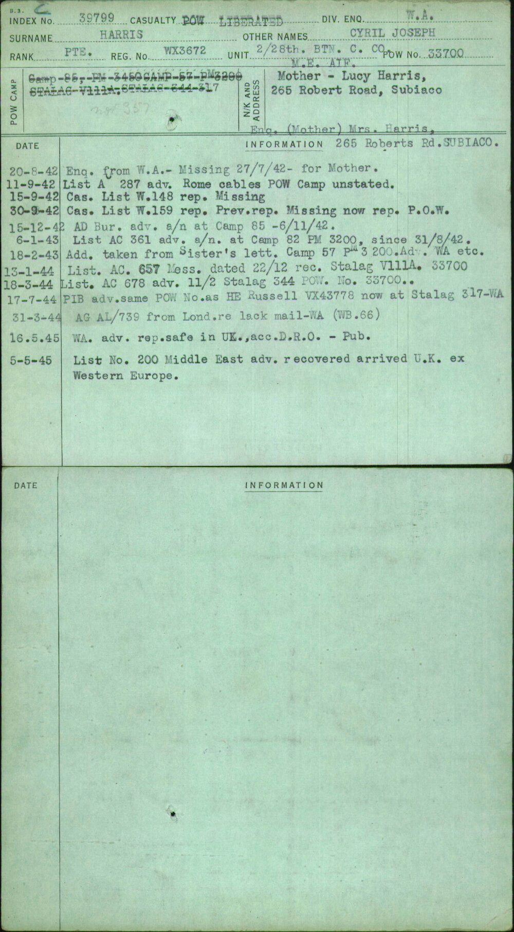 Harris, Cyril Joseph, WX3672