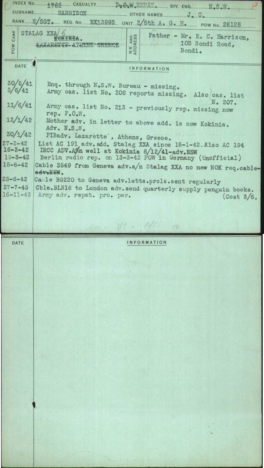 Harrison, J C, NX13993