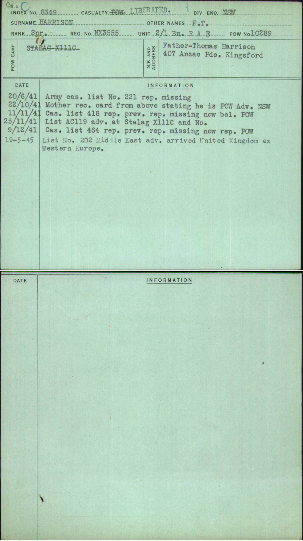 Harrison, F T, NX3555