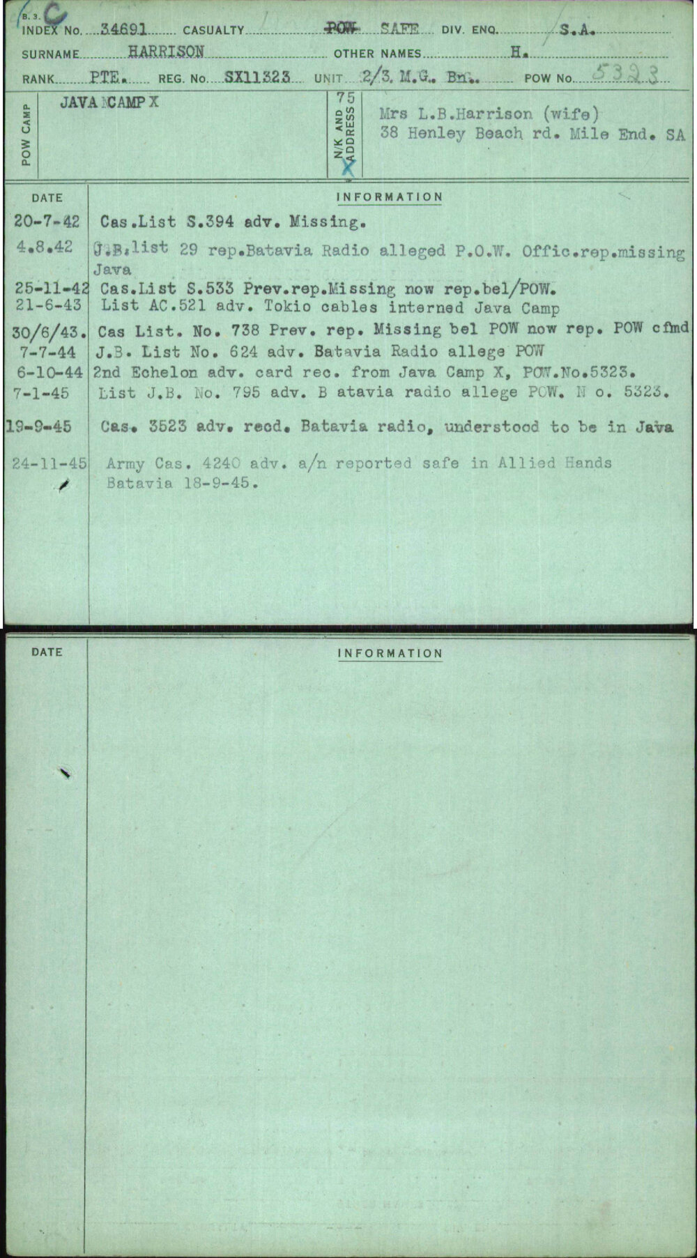 Harrison, H, SX11323