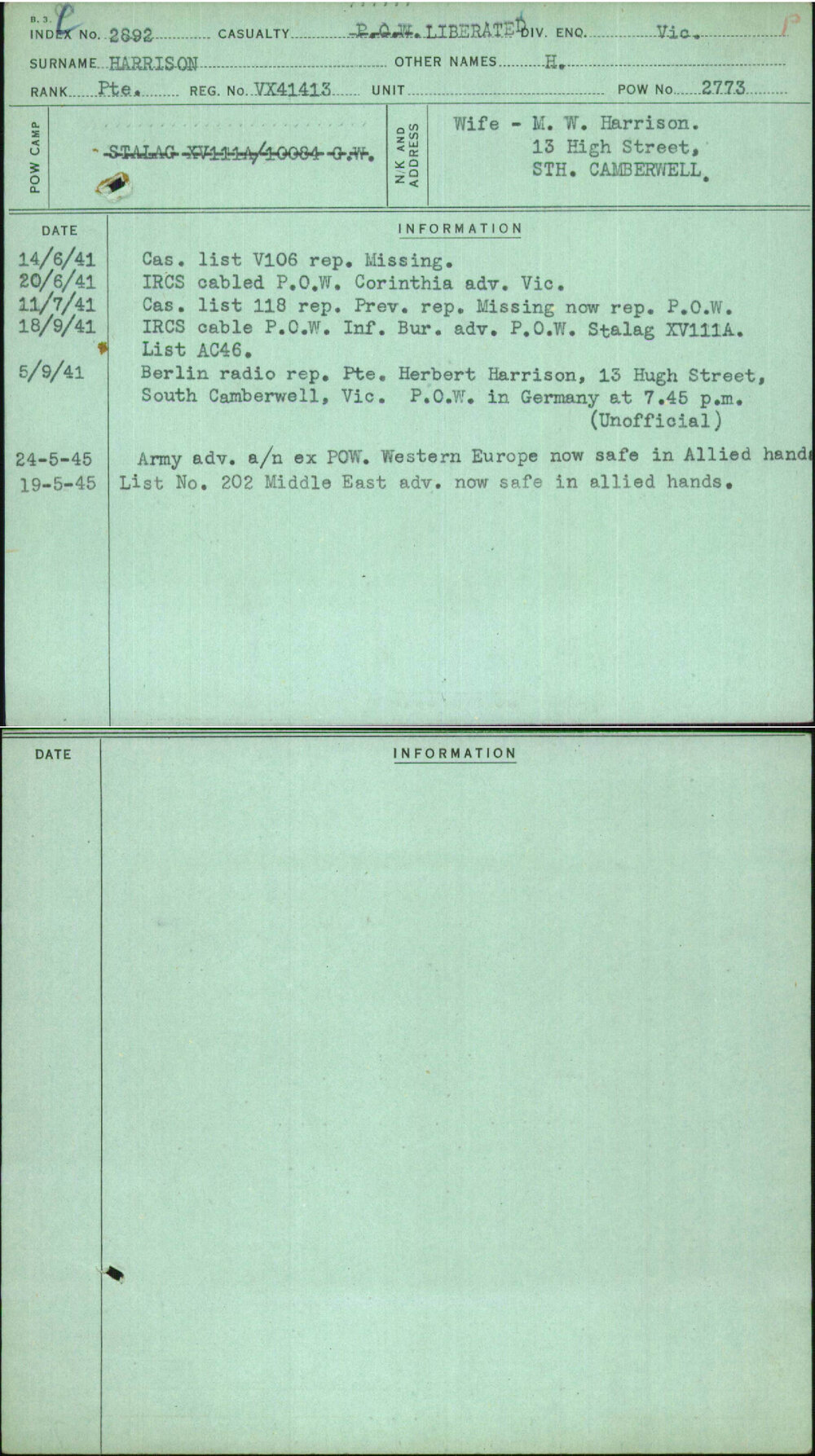 Harrison, H, VX41413