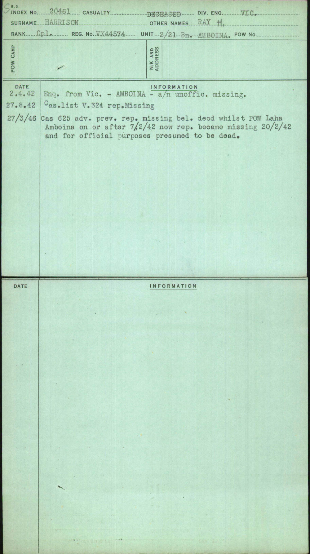 Harrison, Ray H, VX44574