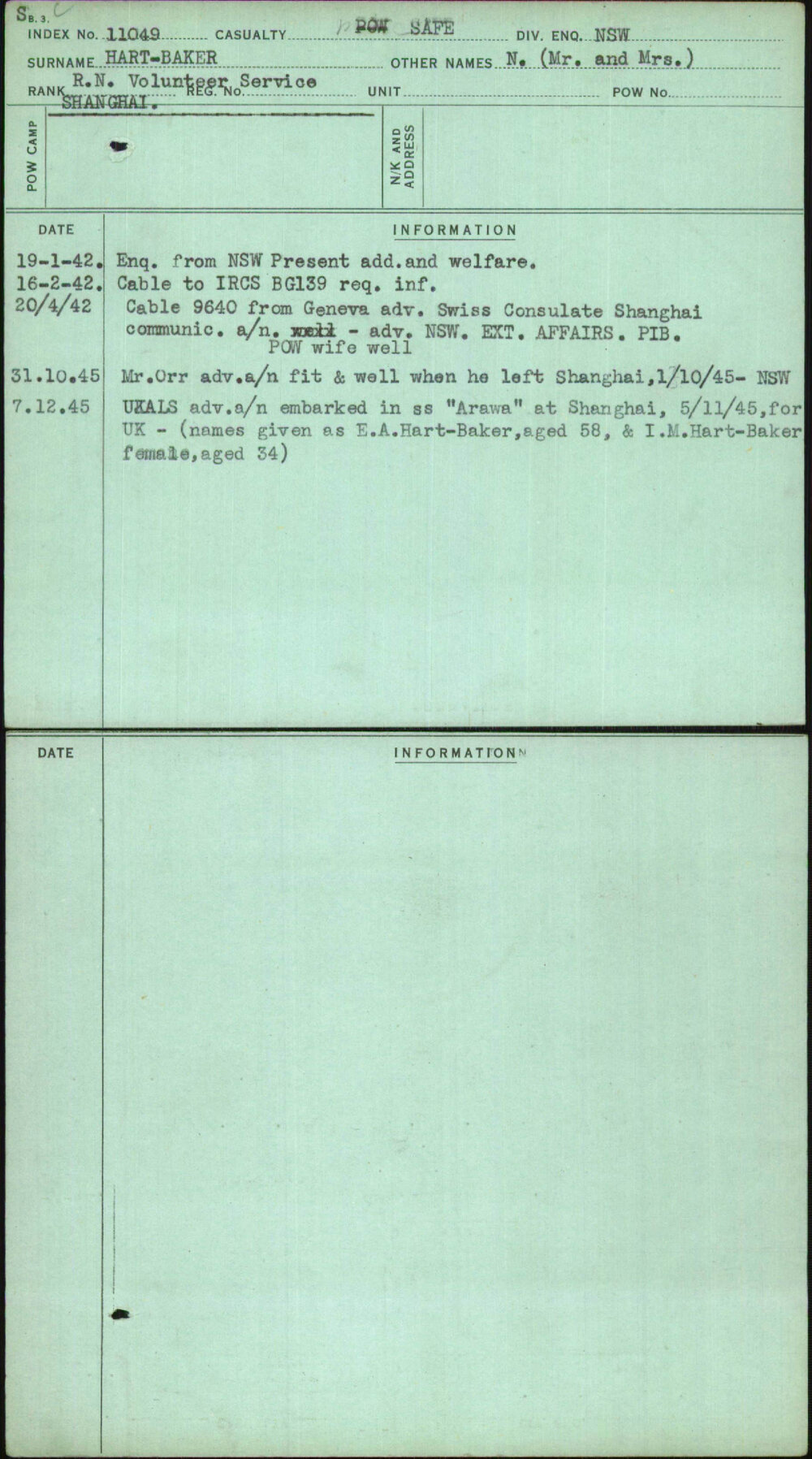 Hart-Baker, N (Mr And Mrs), [No Service Number]