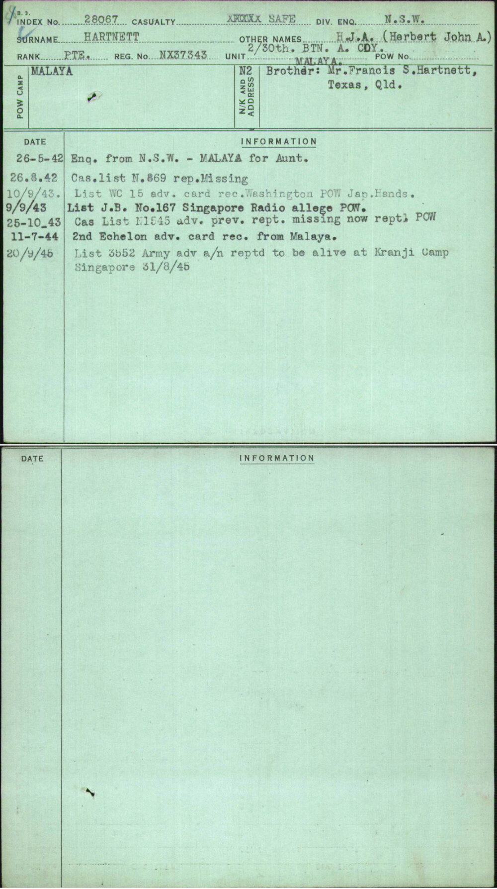 Hartnett, H J A (Herbert John A), NX37343