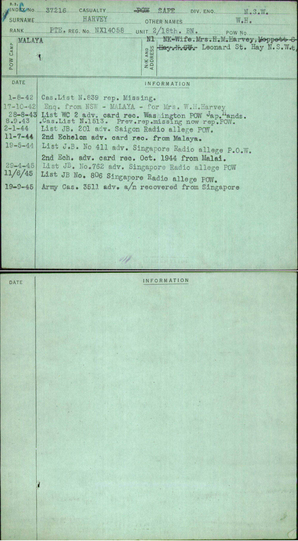 Harvey, W H, NX14058