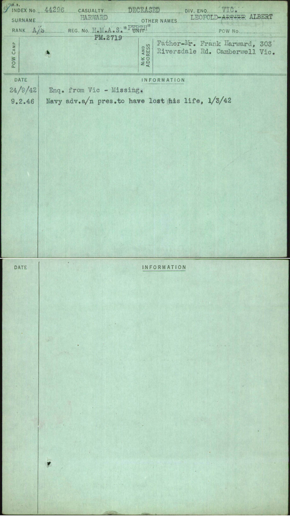 Harward, Leopold Albert, Hmas Perth Pm2719