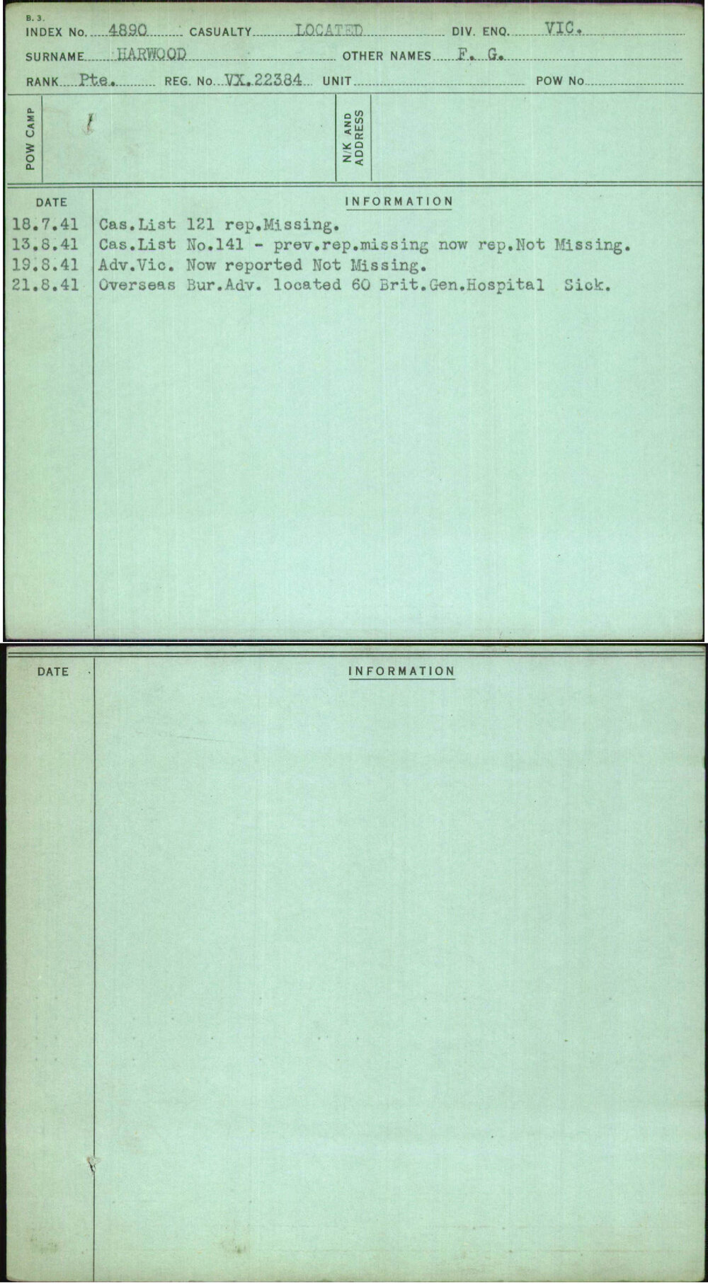 Harwood, F G, VX22384