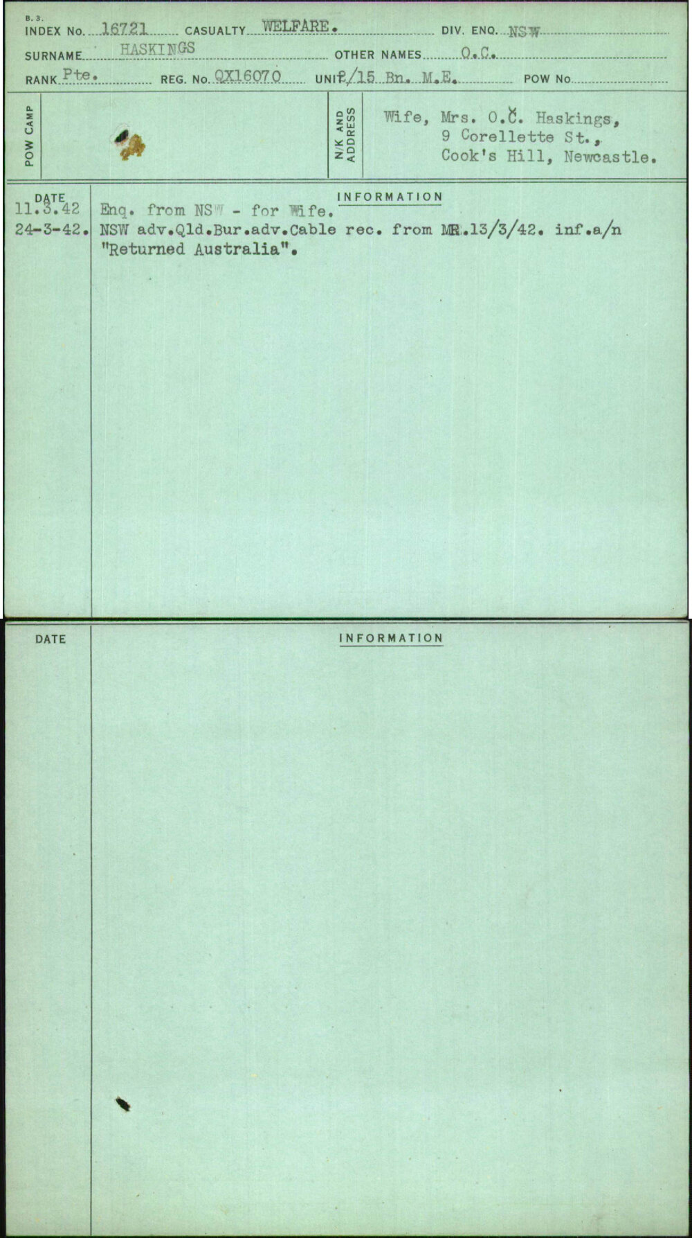 Haskings, O C, QX16070