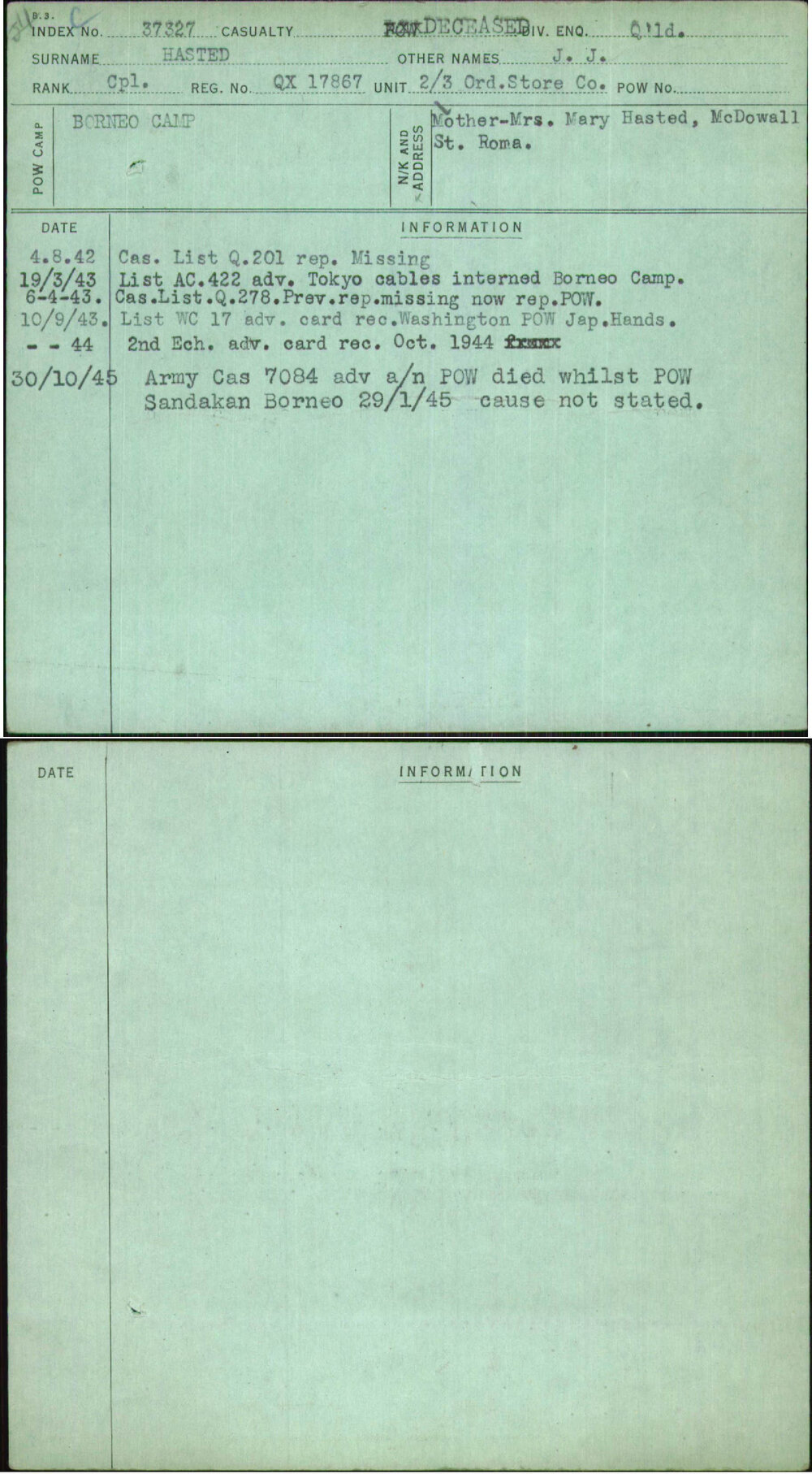 Hasted, J J, QX17867