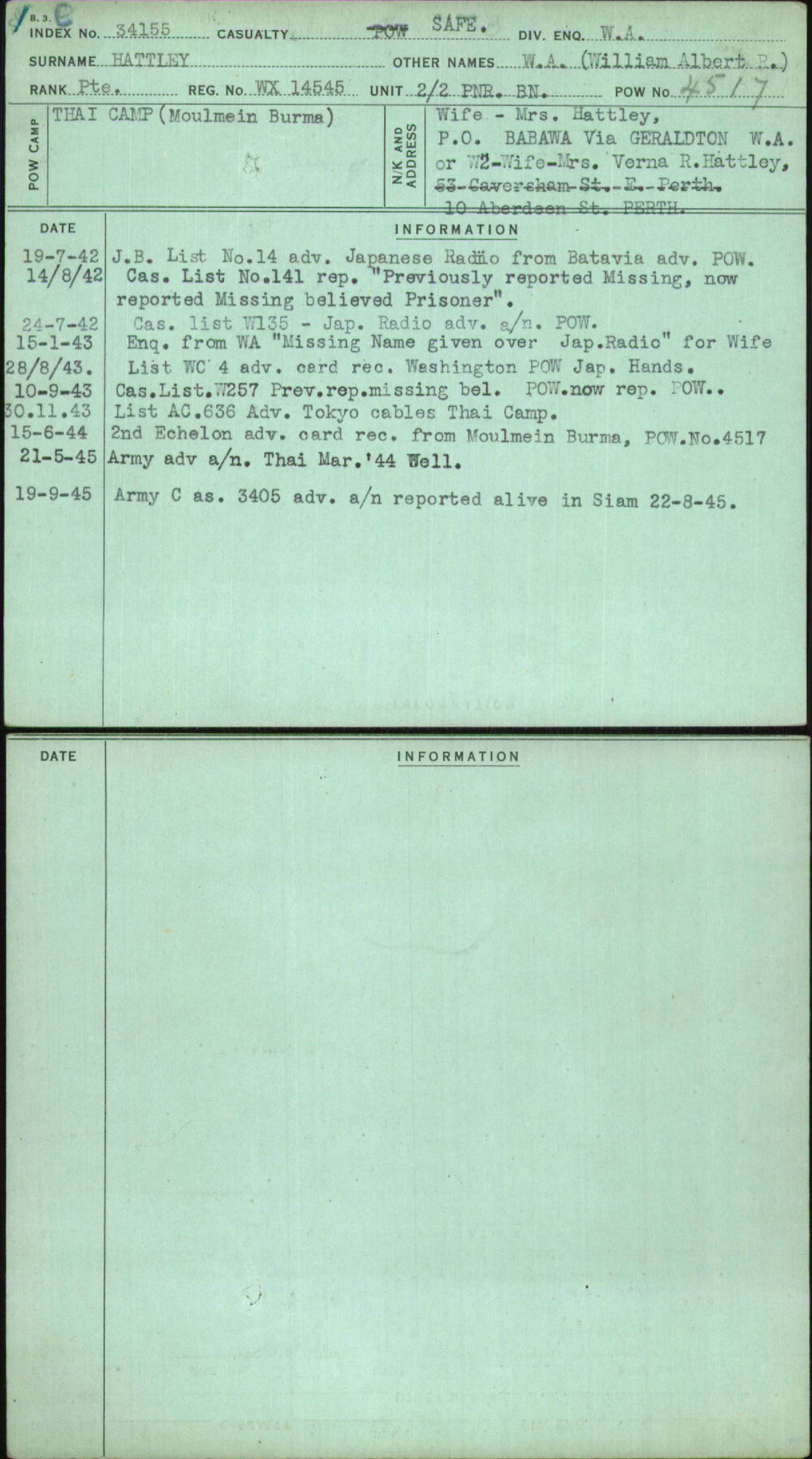 Hattley, W A (William Albert R), WX14545