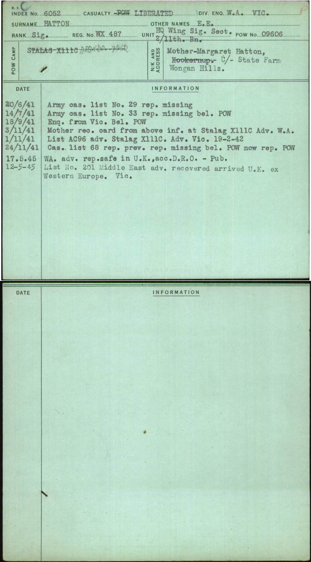 Hatton, E E, WX487