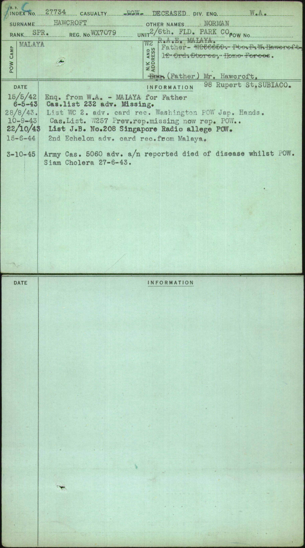 Hawcroft, Norman, WX7079