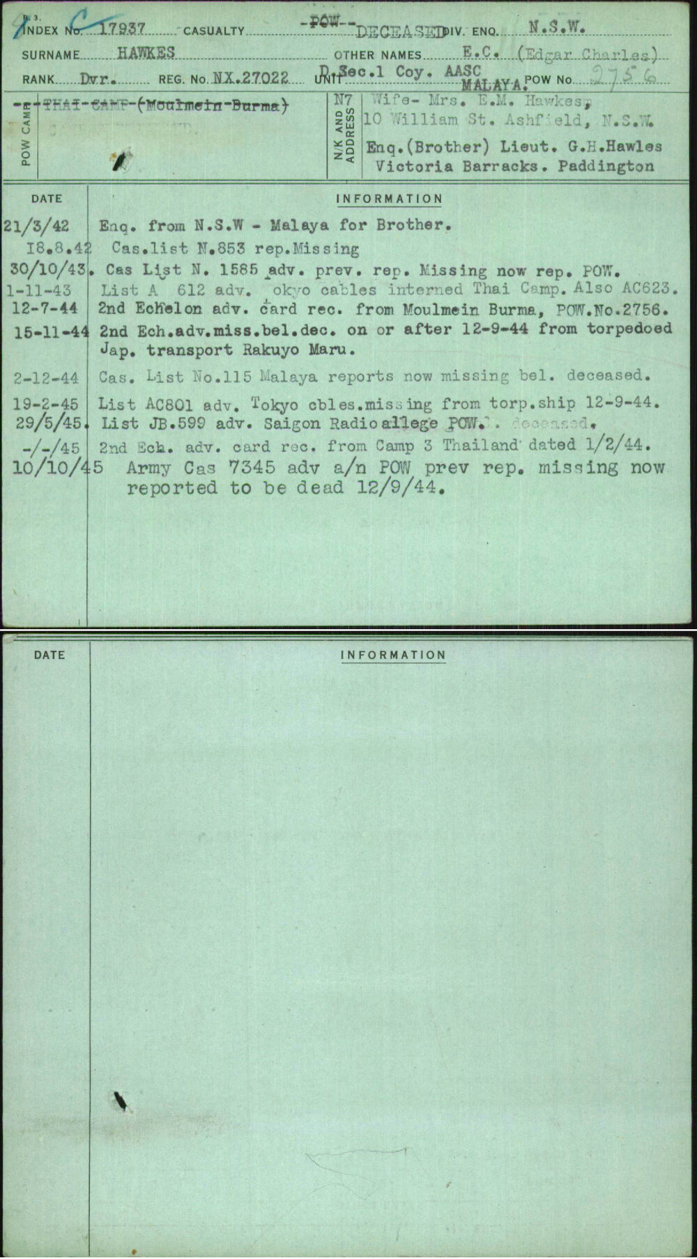 Hawkes, E C (Edgar Charles), NX27022