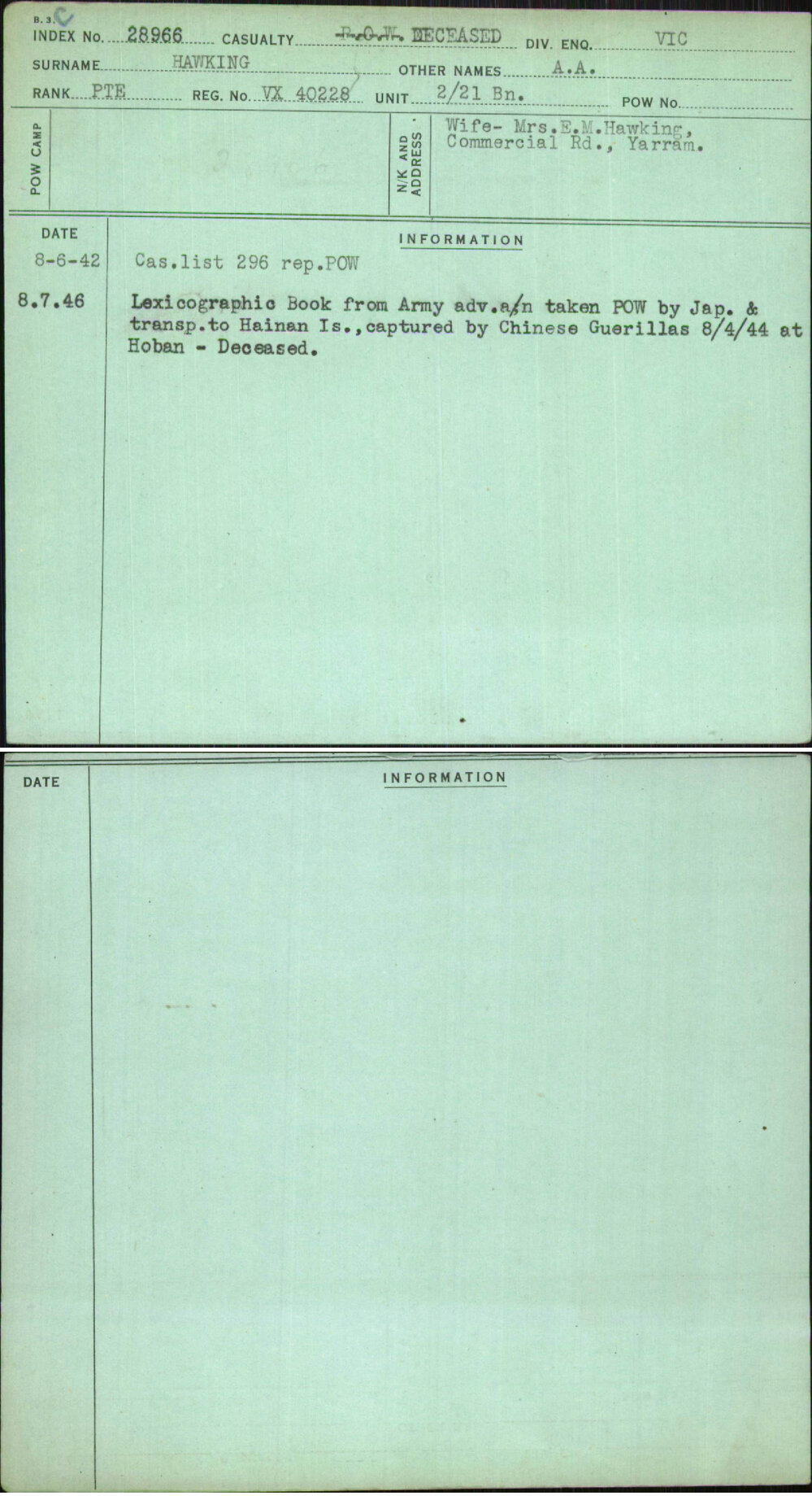 Hawking, A A, VX40228