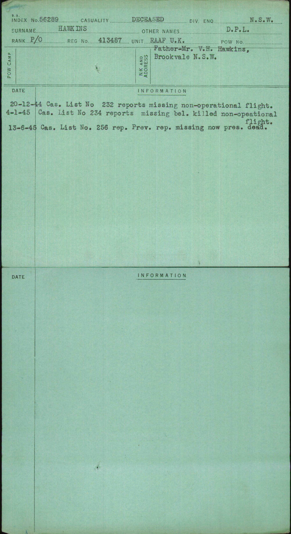 Hawkins, D P L, 413487