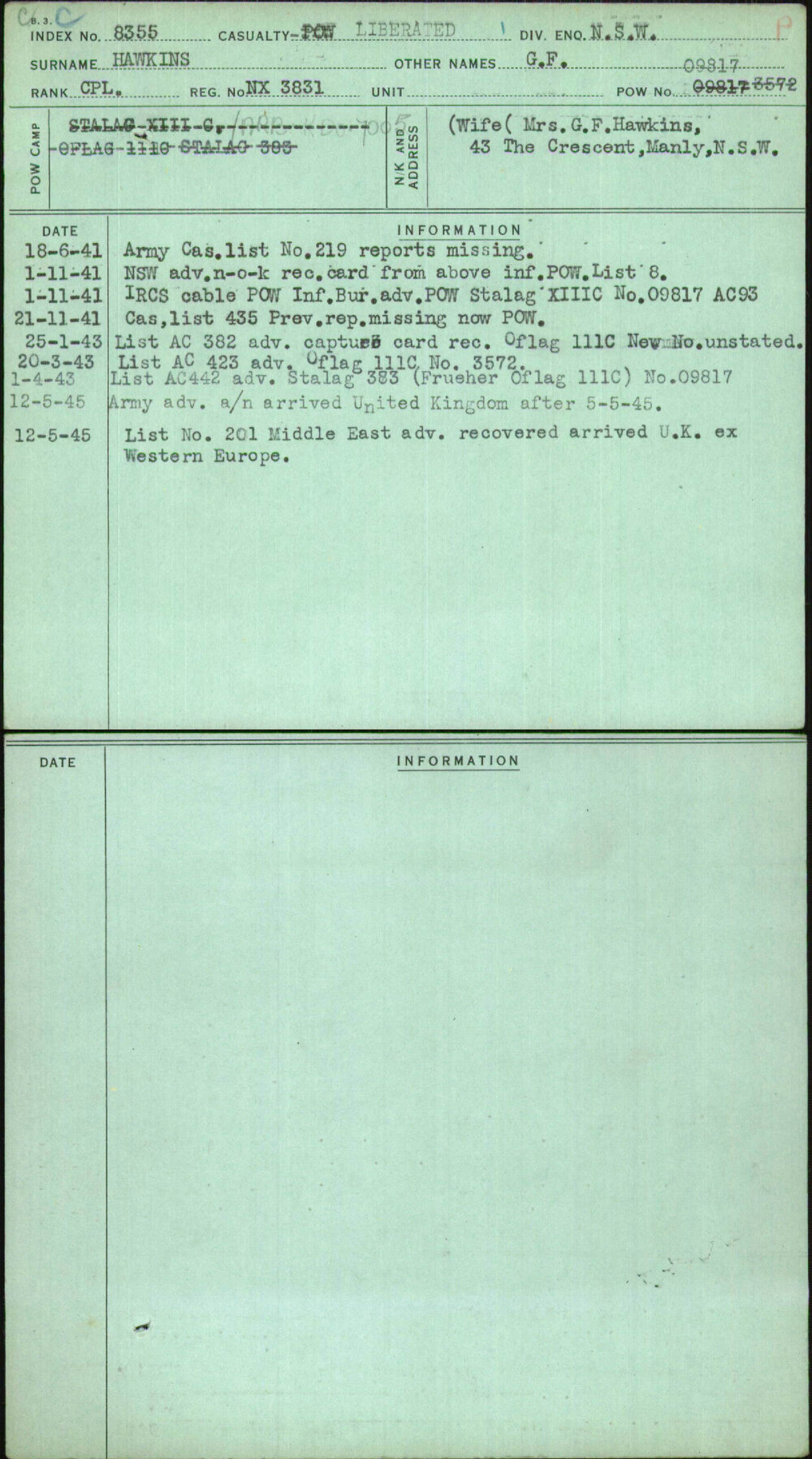 Hawkins, G F, NX3831