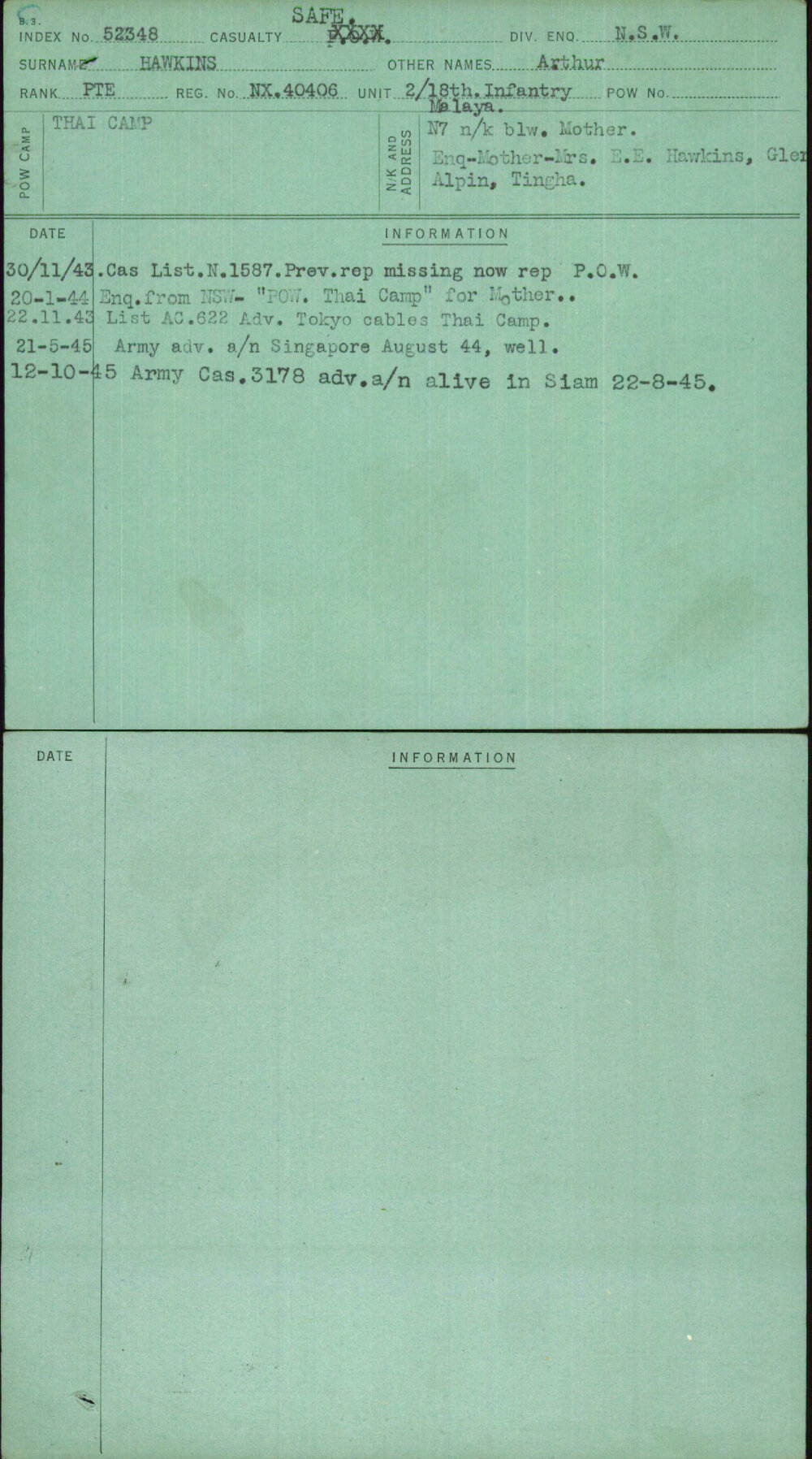 Hawkins, Arthur, NX40406