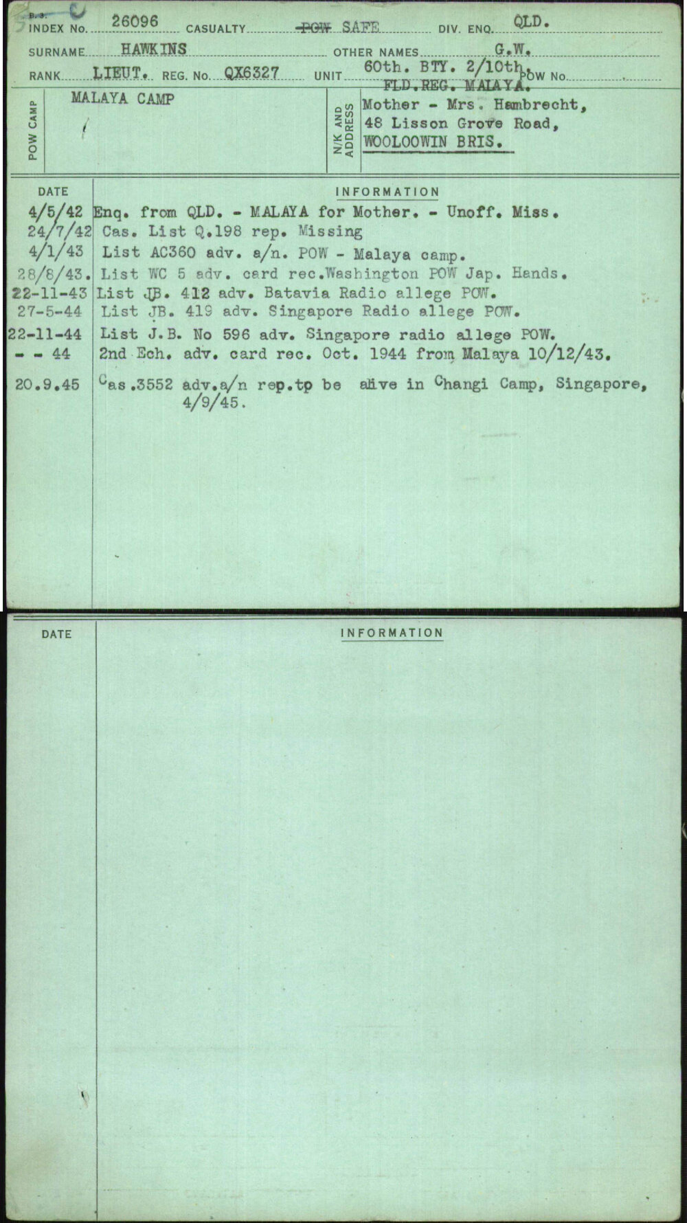 Hawkins, G W, QX6327