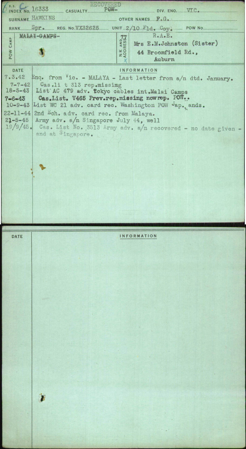 Hawkins, F G, VX32625