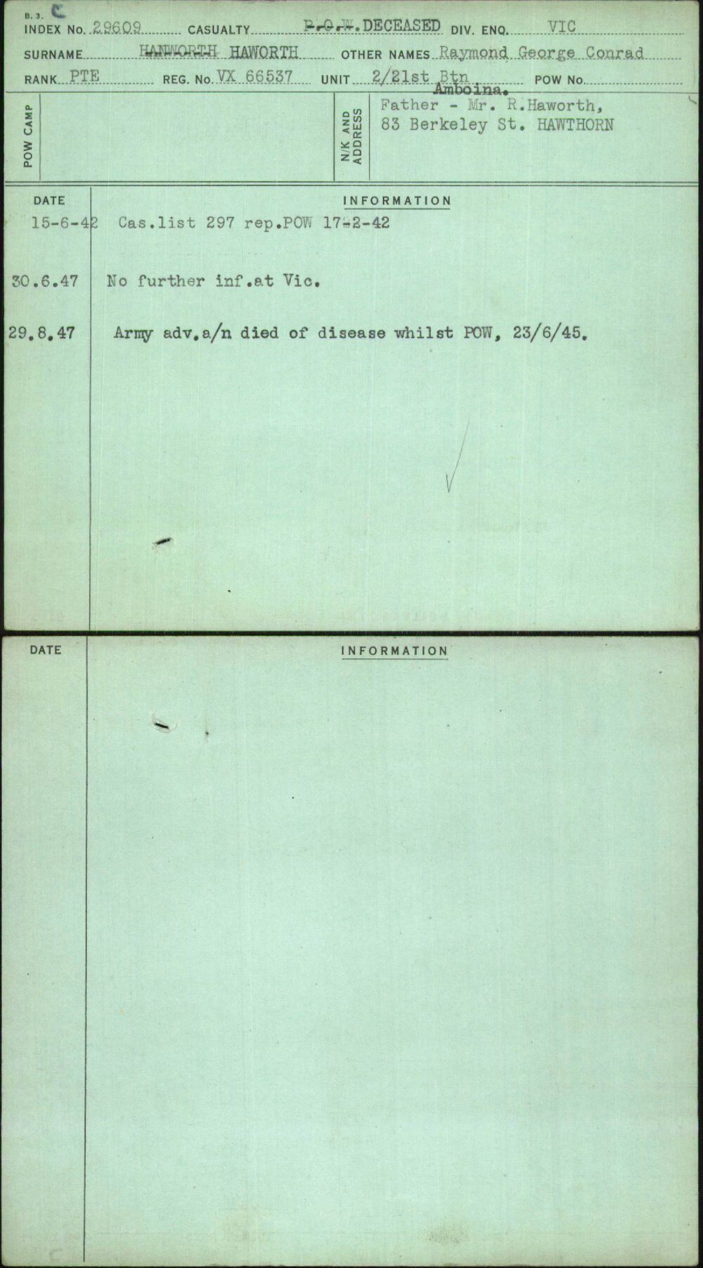 Haworth, Raymond George Conrad, VX66537