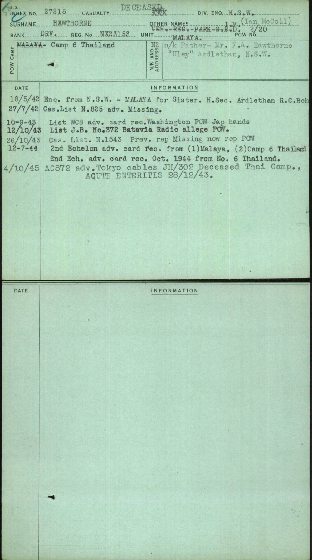 Hawthorne, I M (Ian Mccoll), NX23153