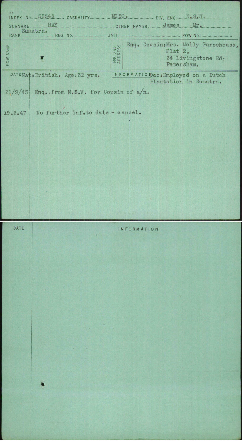 Hay, James Mr, [No Service Number]