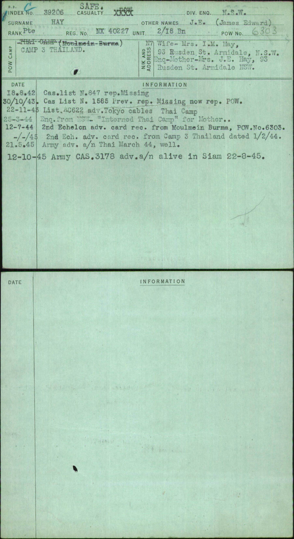 Hay, J E (James Edward), NX40227