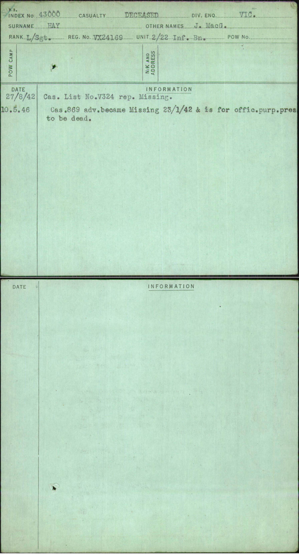 Hay, J Macg, VX24169