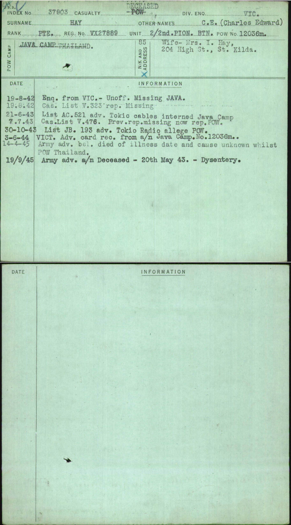 Hay, C E (Charles Edward), VX27889