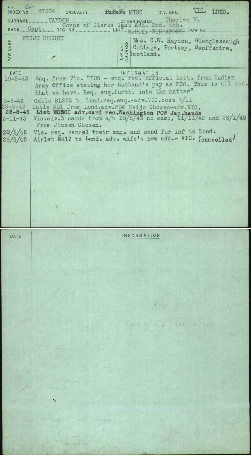 Haydon, Charles W, [No Service Number]