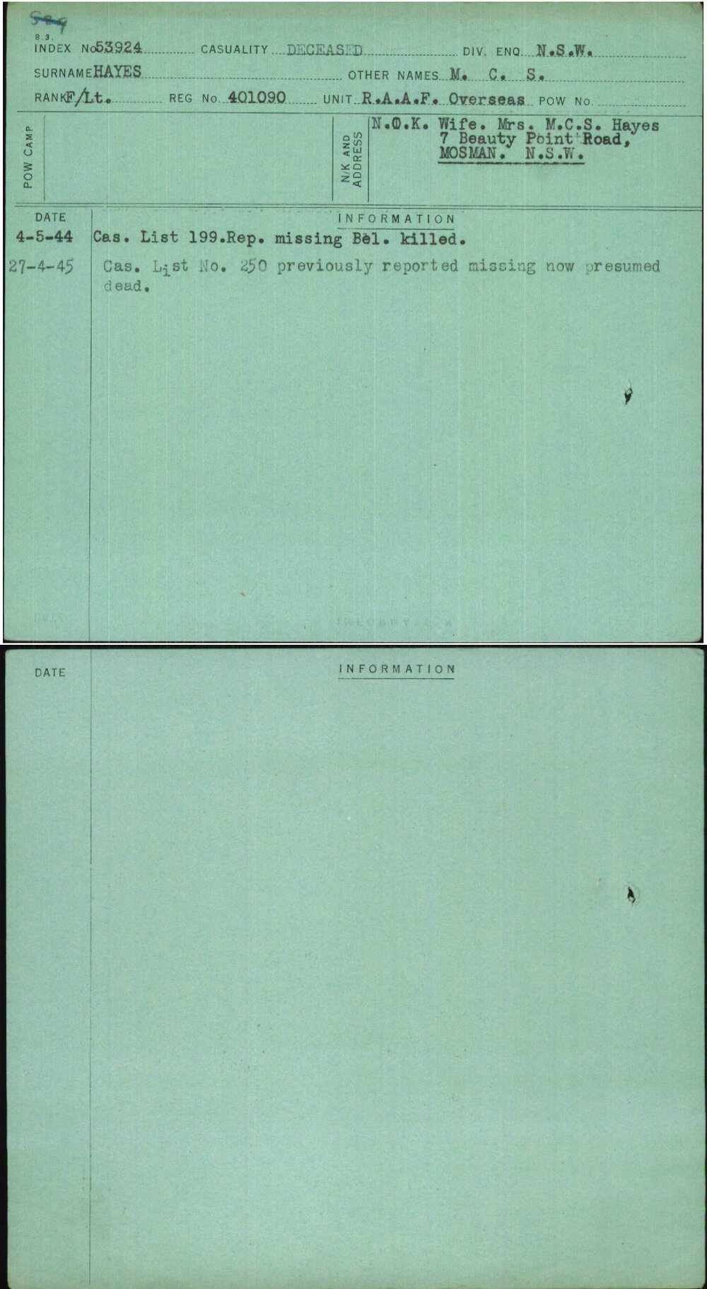 Hayes, M C S, 401090