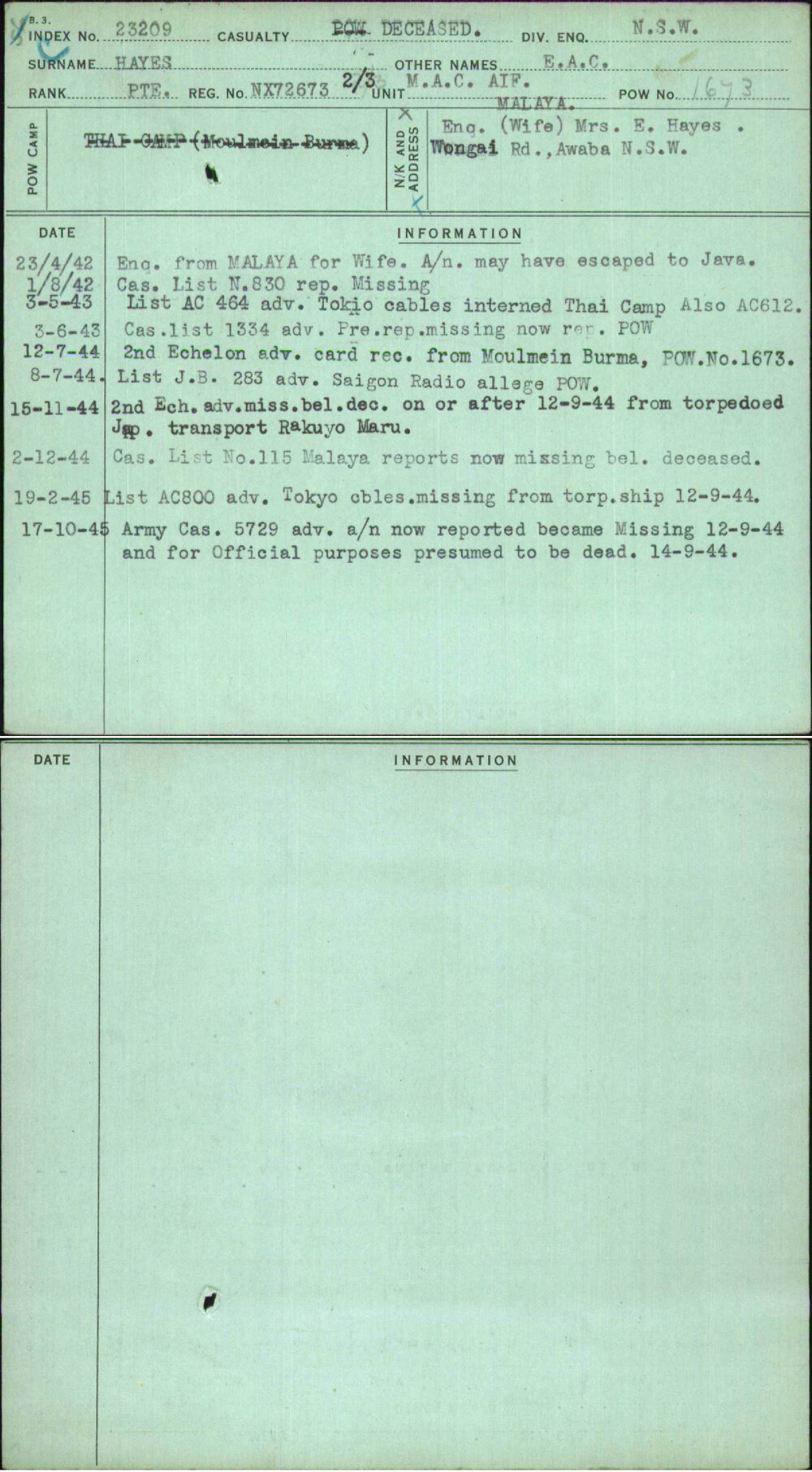 Hayes, E A C, NX72673