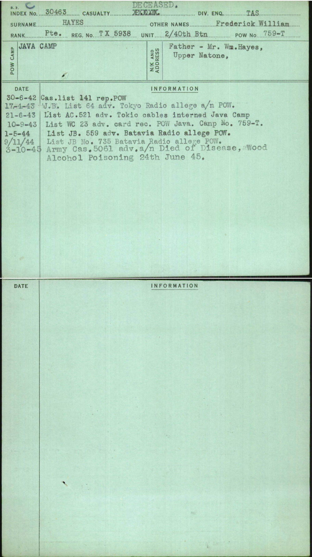 Hayes, Frederick William, TX5938