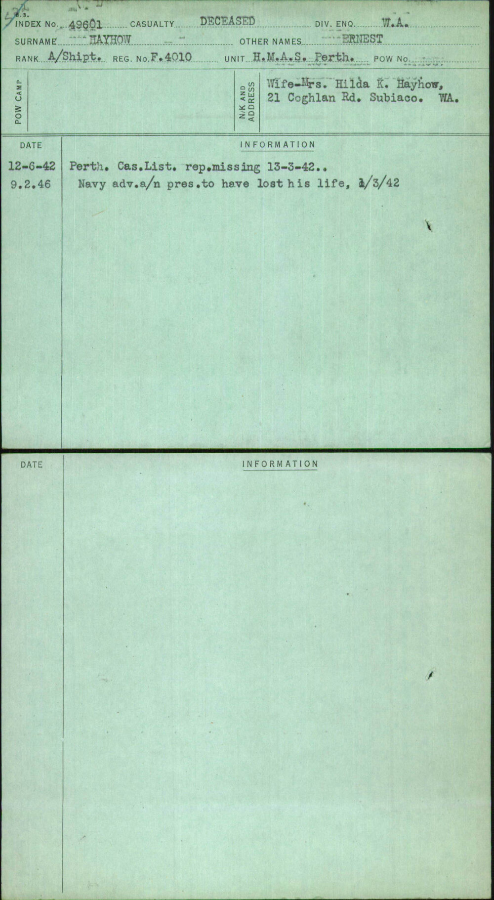 Hayhow, Ernest, F4010