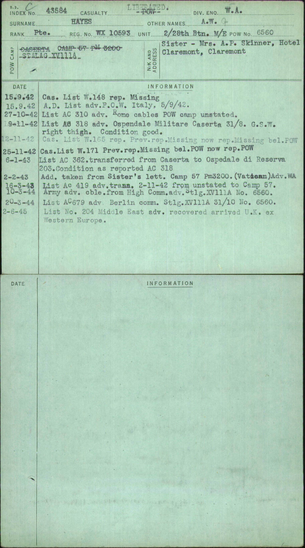 Hayes, A W, WX10593