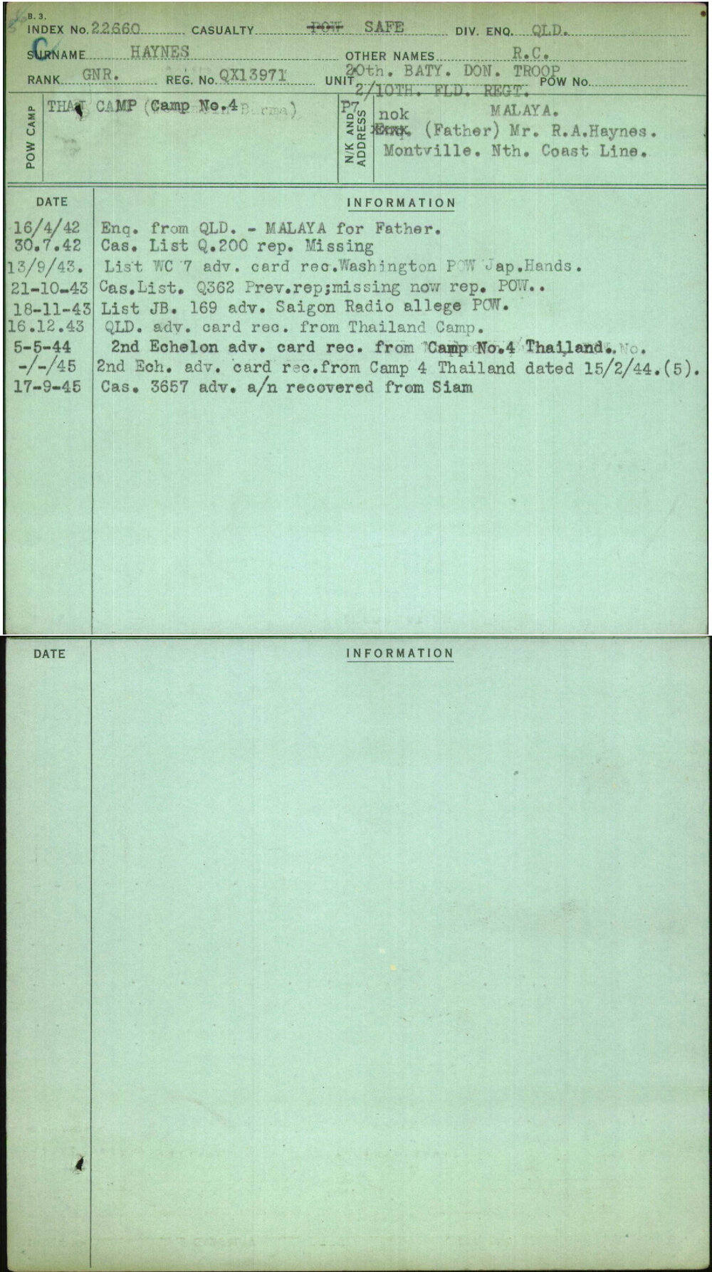 Haynes, R C, QX13971