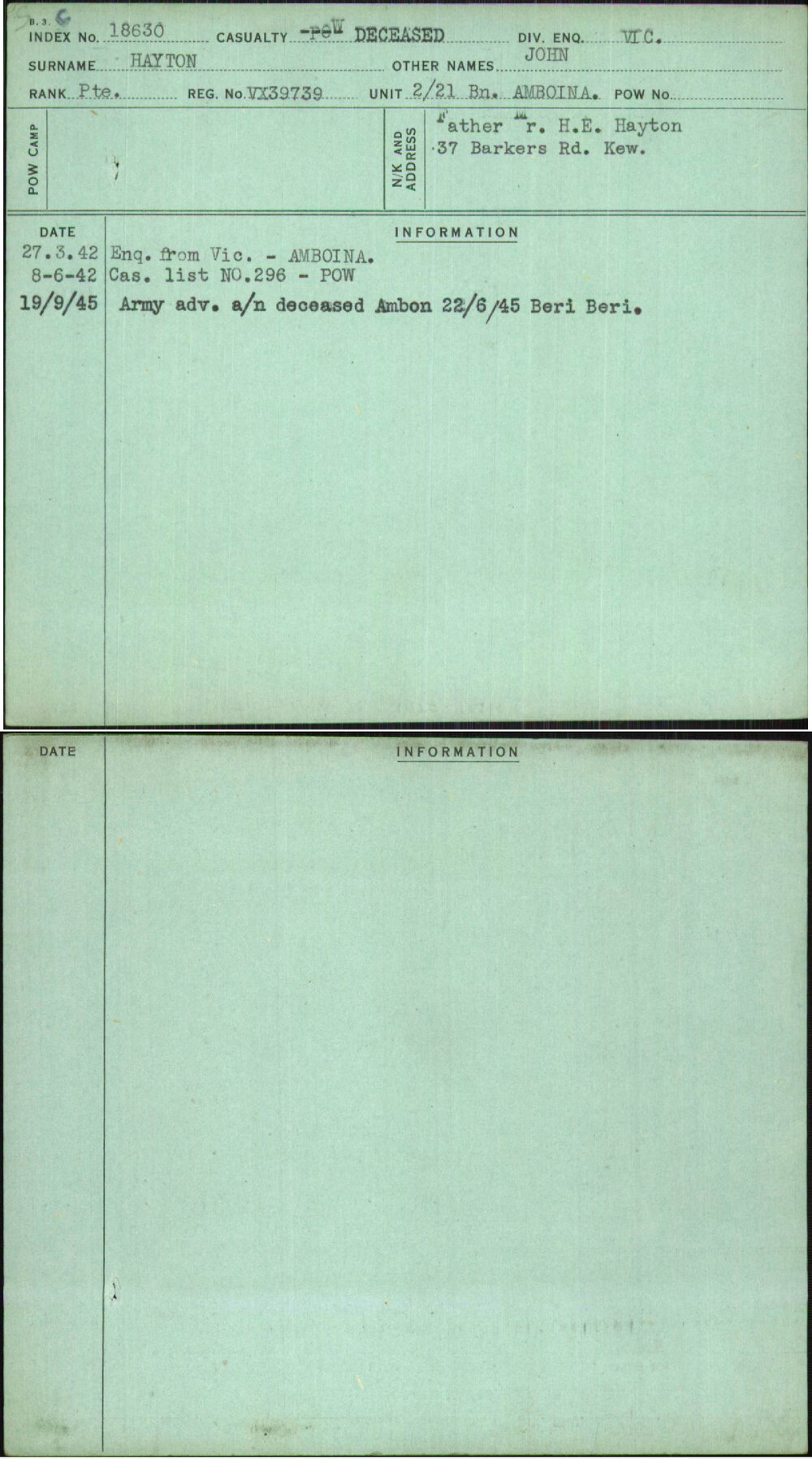Hayton, John, VX39739