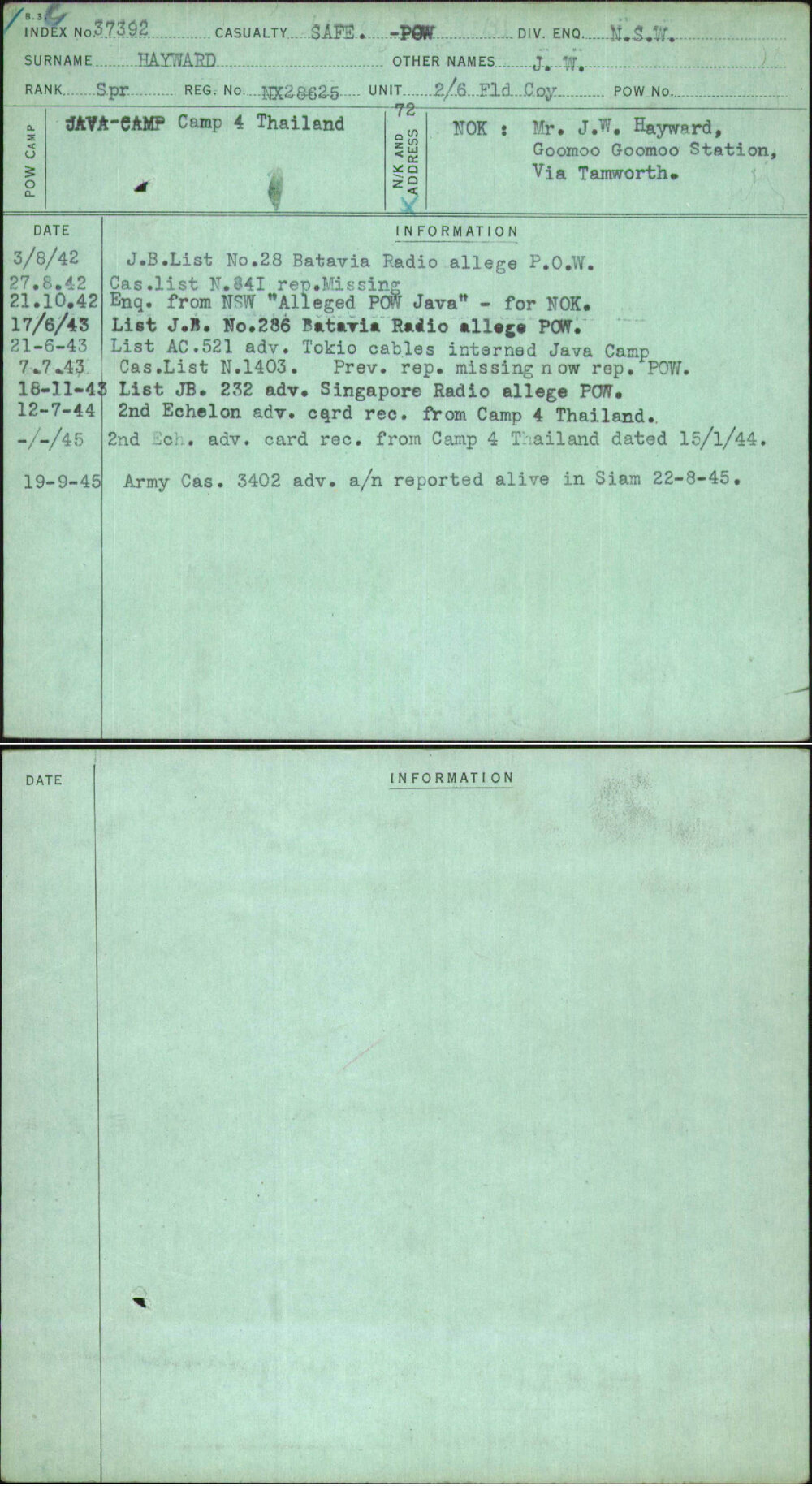 Hayward, J W, NX28625