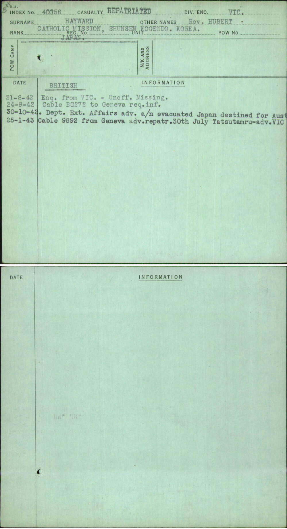 Hayward, Rev Hubert, [No Service Number]