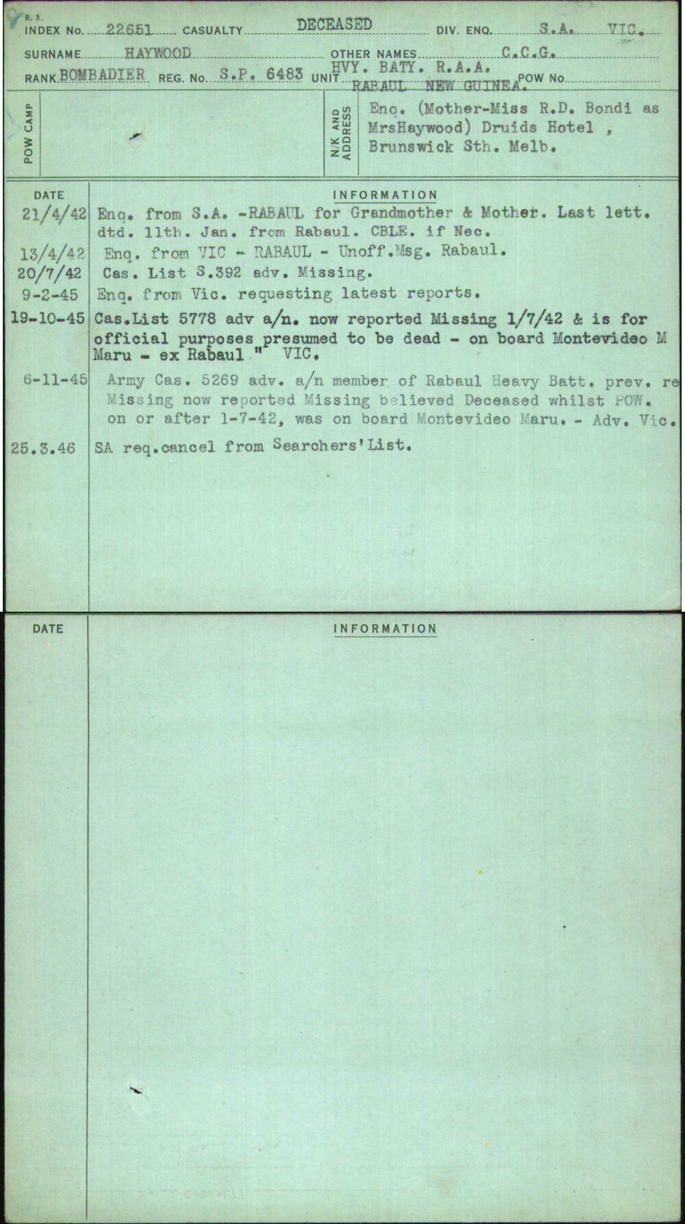 Haywood, C C G, Sp6483