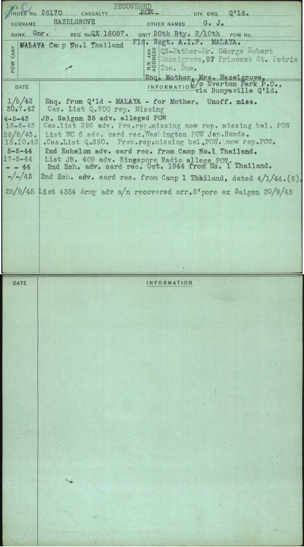 Hazelgrove, G J, QX16087