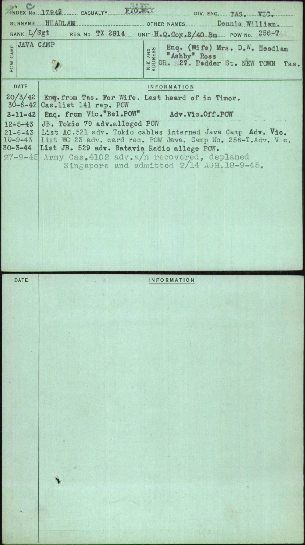 Headlam, Dennis William, TX2914