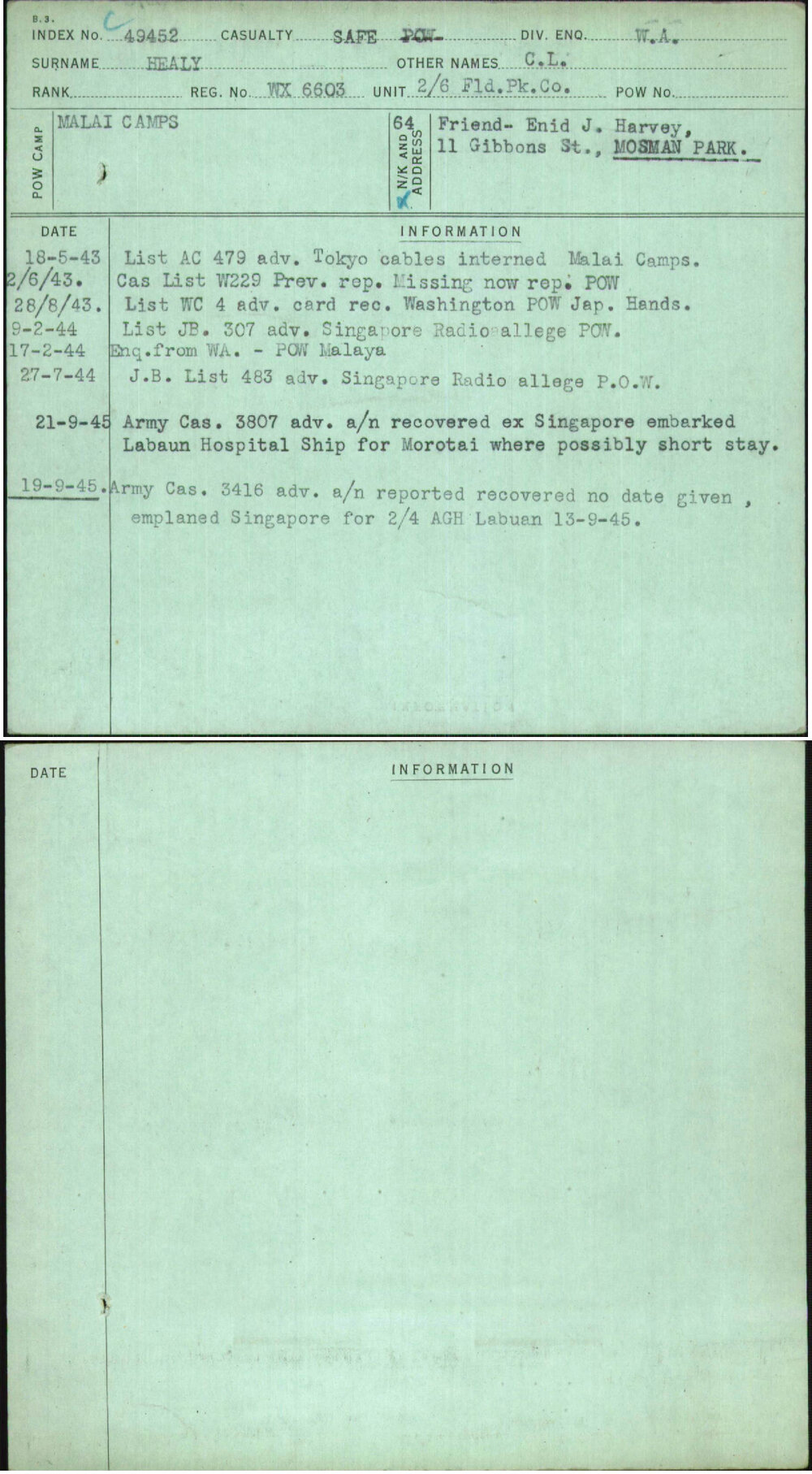 Healy, C L, WX6603